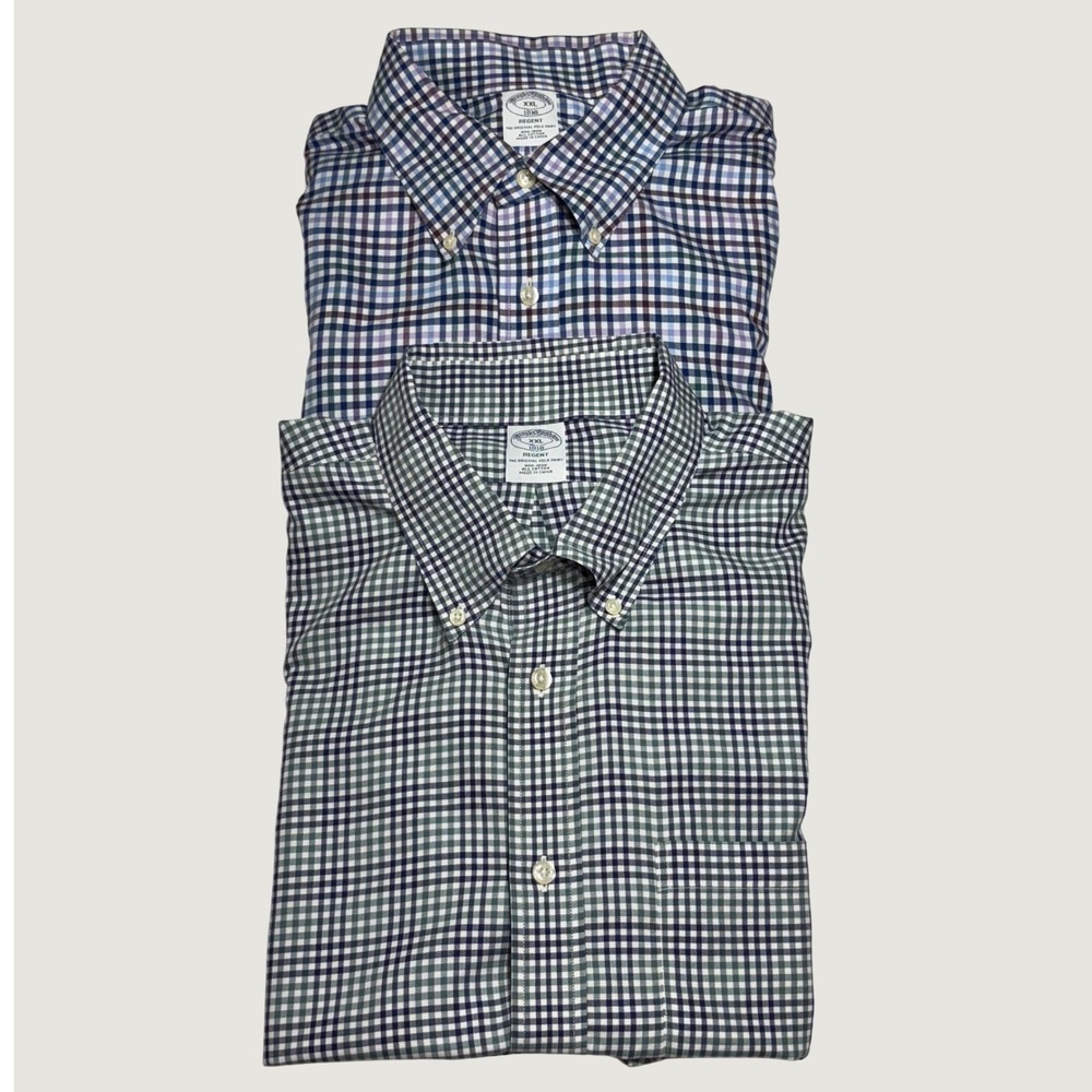2) Brooks Brothers Button Down Shirt Mens XXL Check Plaid Regent Non-Iron Bundle